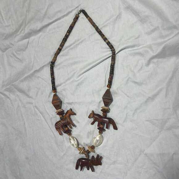 Handmade Wood Animal Necklace: Safari Tribal Boho Statement Jewelry - Picture 6 of 7